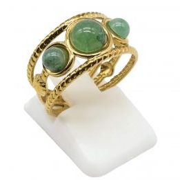Anillo Acero Inox. triple AVENTURINA VERDE